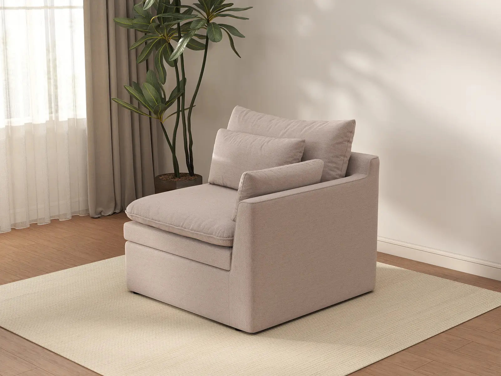 Sofá individual Deluxe Cloud de 1 plaza, color caqui | 1 pieza, tela de poliéster con aspecto de lino, acento para sala de estar, fundas de cojín lavables