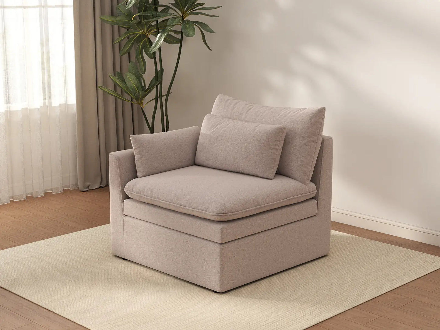 Sofá individual de una plaza Deluxe Cloud caqui | 1 pieza, tela de polialgodón con aspecto de lino, acento para sala de estar, fundas de cojín lavables