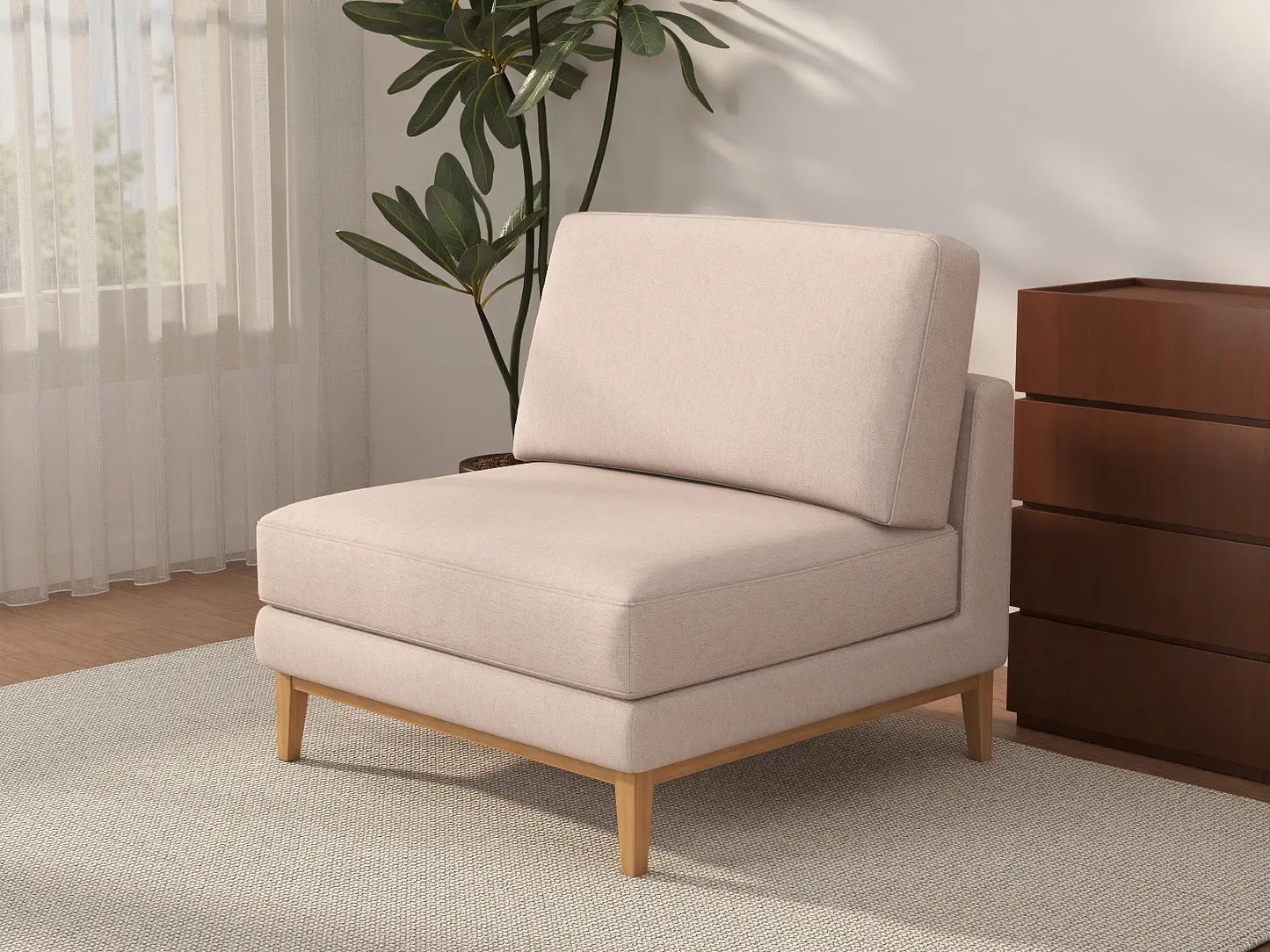 Deluxe Cloud 1-Seater Khaki Single Sofa | 1-Piece, Linen Look Poly Fabric, Living Room Accent, Washable Cushion Covers