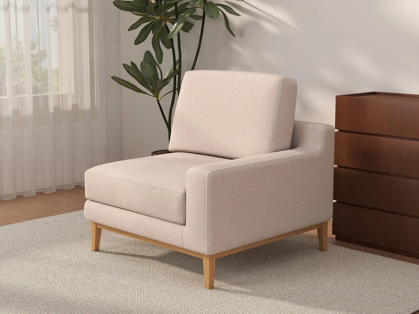 Deluxe Cloud 1-Seater Khaki Single Sofa | 1-Piece, Linen Look Poly Fabric, Living Room Accent, Washable Cushion Covers