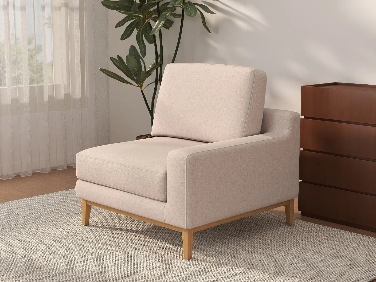 Deluxe Cloud 1-Seater Khaki Single Sofa | 1-Piece, Linen Look Poly Fabric, Living Room Accent, Washable Cushion Covers