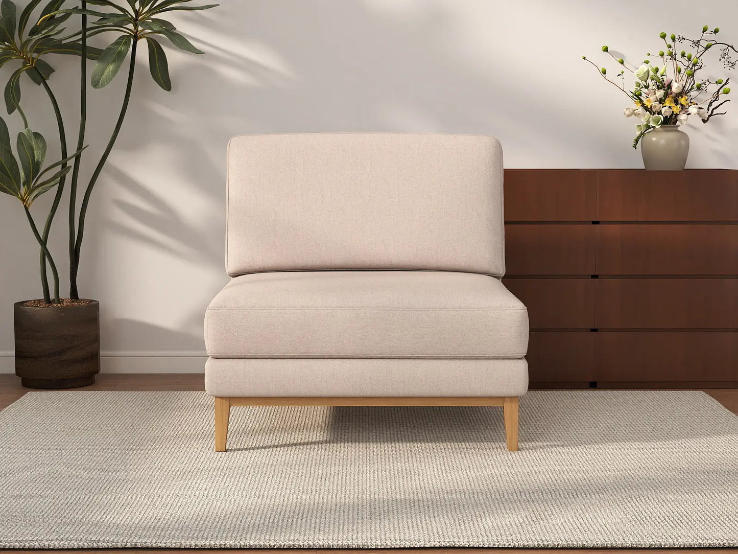 Deluxe Cloud 1-Seater Khaki Single Sofa | 1-Piece, Linen Look Poly Fabric, Living Room Accent, Washable Cushion Covers