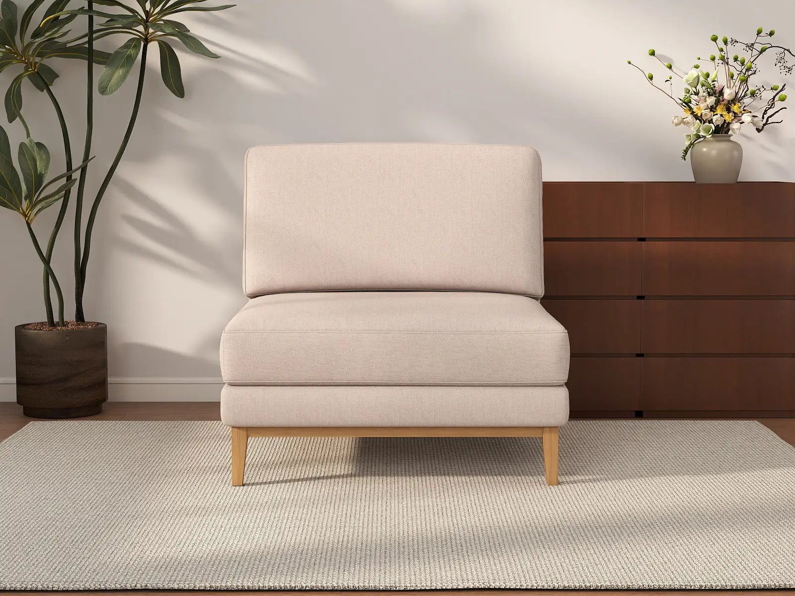 Deluxe Cloud 1-Seater Khaki Single Sofa | 1-Piece, Linen Look Poly Fabric, Living Room Accent, Washable Cushion Covers