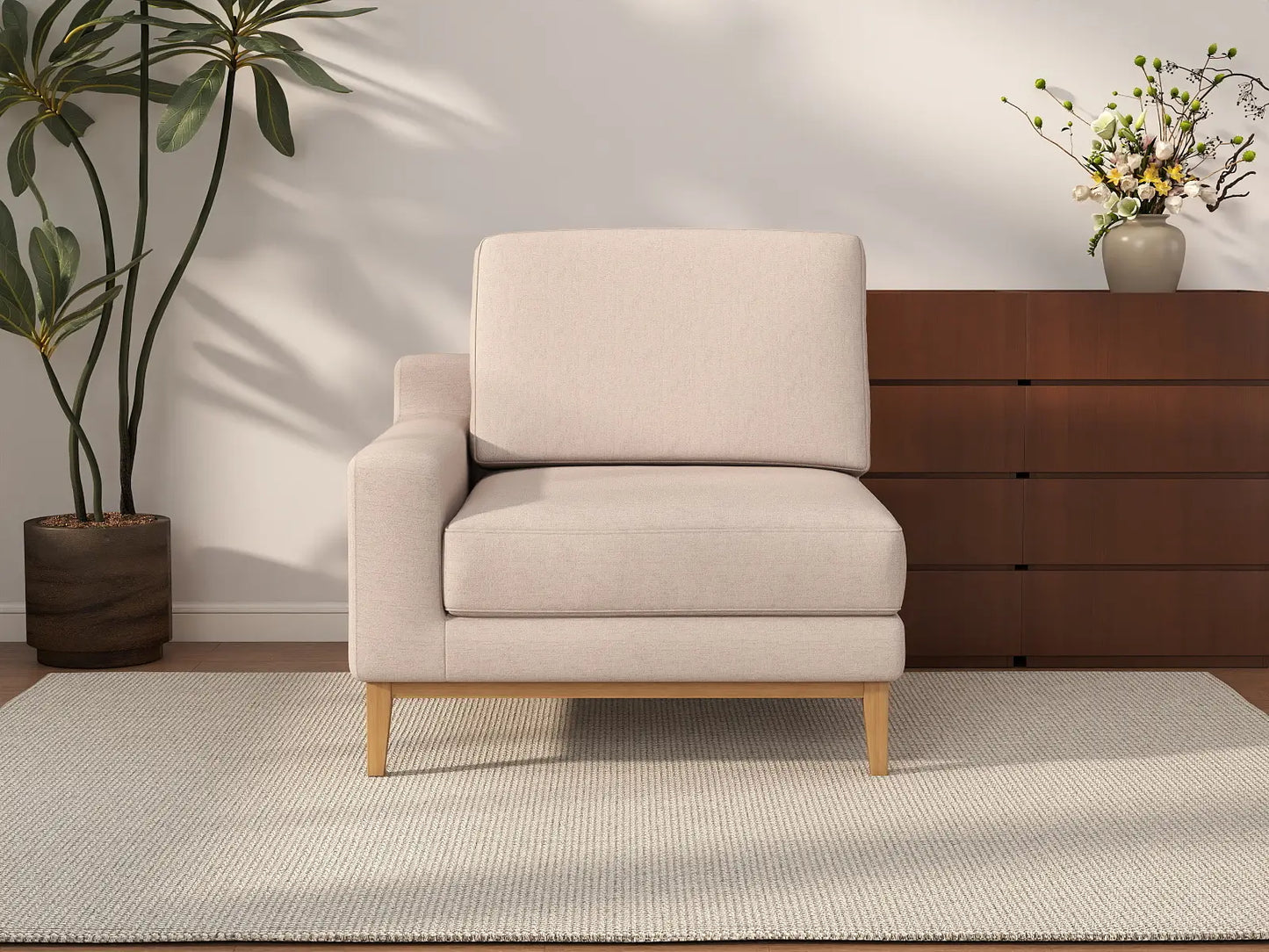 Deluxe Cloud 1-Seater Khaki Single Sofa | 1-Piece, Linen Look Poly Fabric, Living Room Accent, Washable Cushion Covers