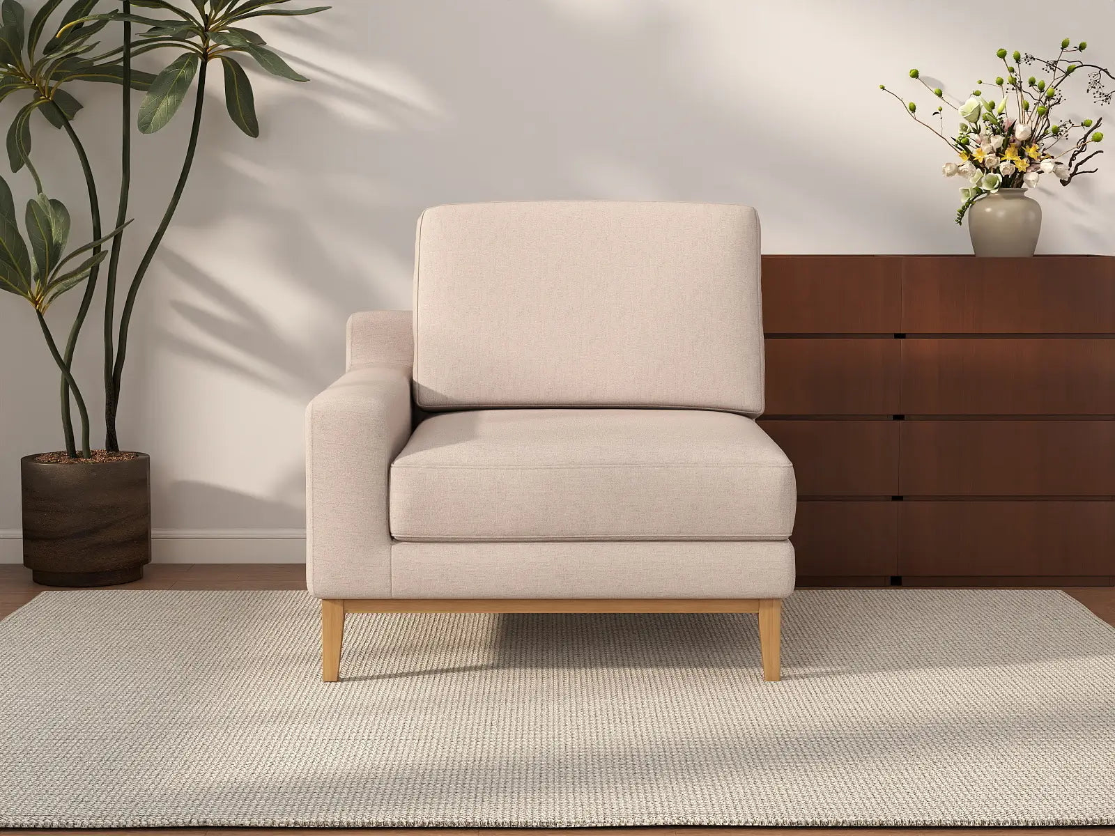Deluxe Cloud 1-Seater Khaki Single Sofa | 1-Piece, Linen Look Poly Fabric, Living Room Accent, Washable Cushion Covers