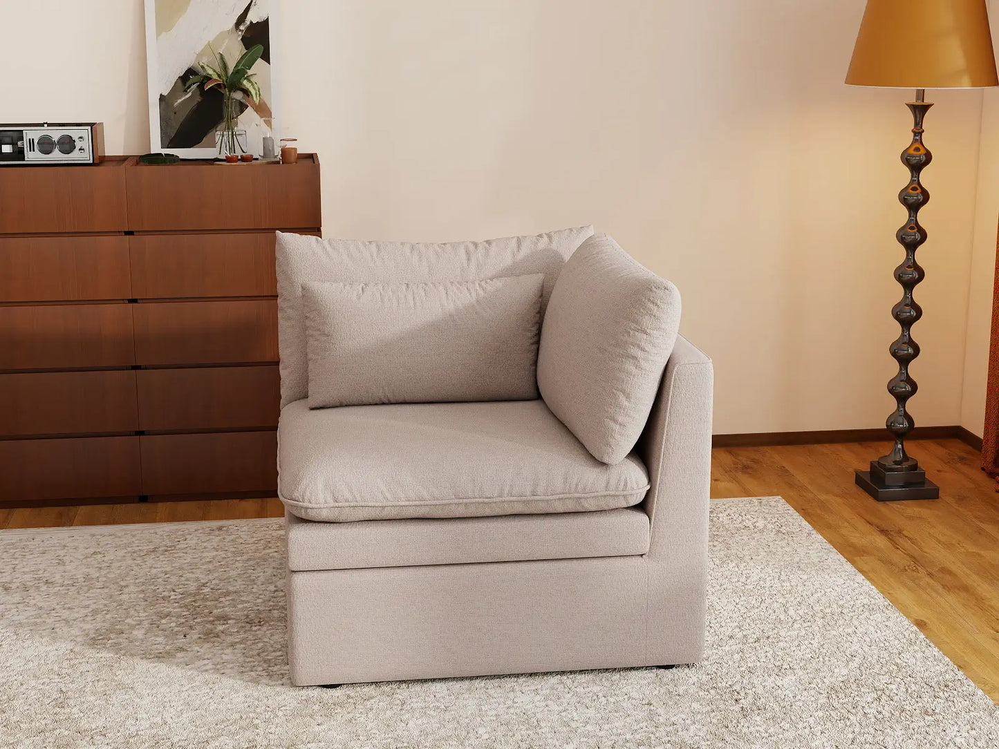 Sofá individual de 1 plaza Khaki Deluxe Cloud | 1 pieza, tela de poliéster con aspecto de lino, decorativo para sala de estar, fundas de cojín lavables