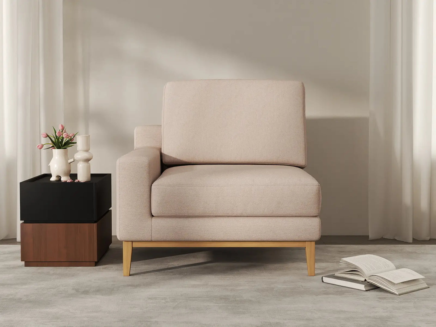 Deluxe Cloud 1-Seater Khaki Single Sofa | 1-Piece, Linen Look Poly Fabric, Living Room Accent, Washable Cushion Covers