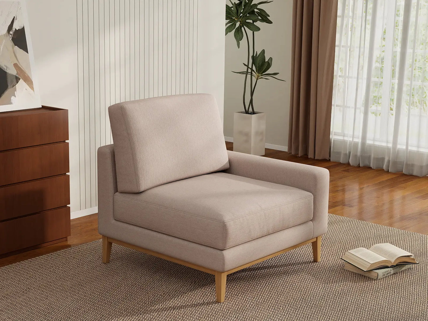 Deluxe Cloud 1-Seater Khaki Single Sofa | 1-Piece, Linen Look Poly Fabric, Living Room Accent, Washable Cushion Covers
