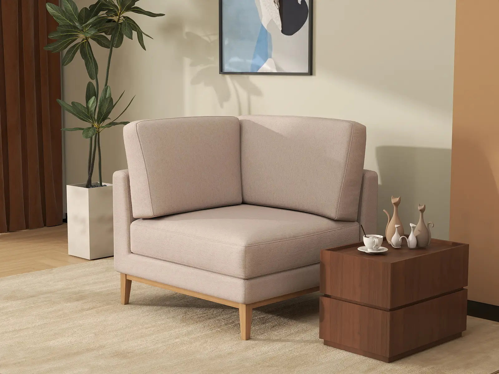 Deluxe Cloud 1-Seater Khaki Single Sofa | 1-Piece, Linen Look Poly Fabric, Living Room Accent, Washable Cushion Covers