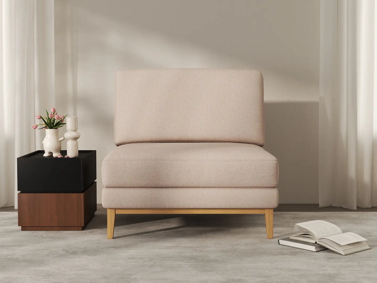 Deluxe Cloud 1-Seater Khaki Single Sofa | 1-Piece, Linen Look Poly Fabric, Living Room Accent, Washable Cushion Covers