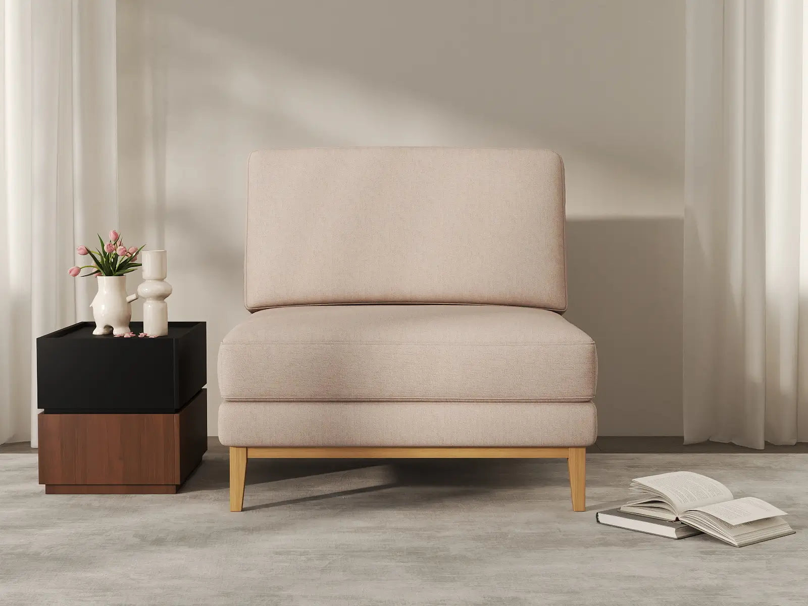 Deluxe Cloud 1-Seater Khaki Single Sofa | 1-Piece, Linen Look Poly Fabric, Living Room Accent, Washable Cushion Covers