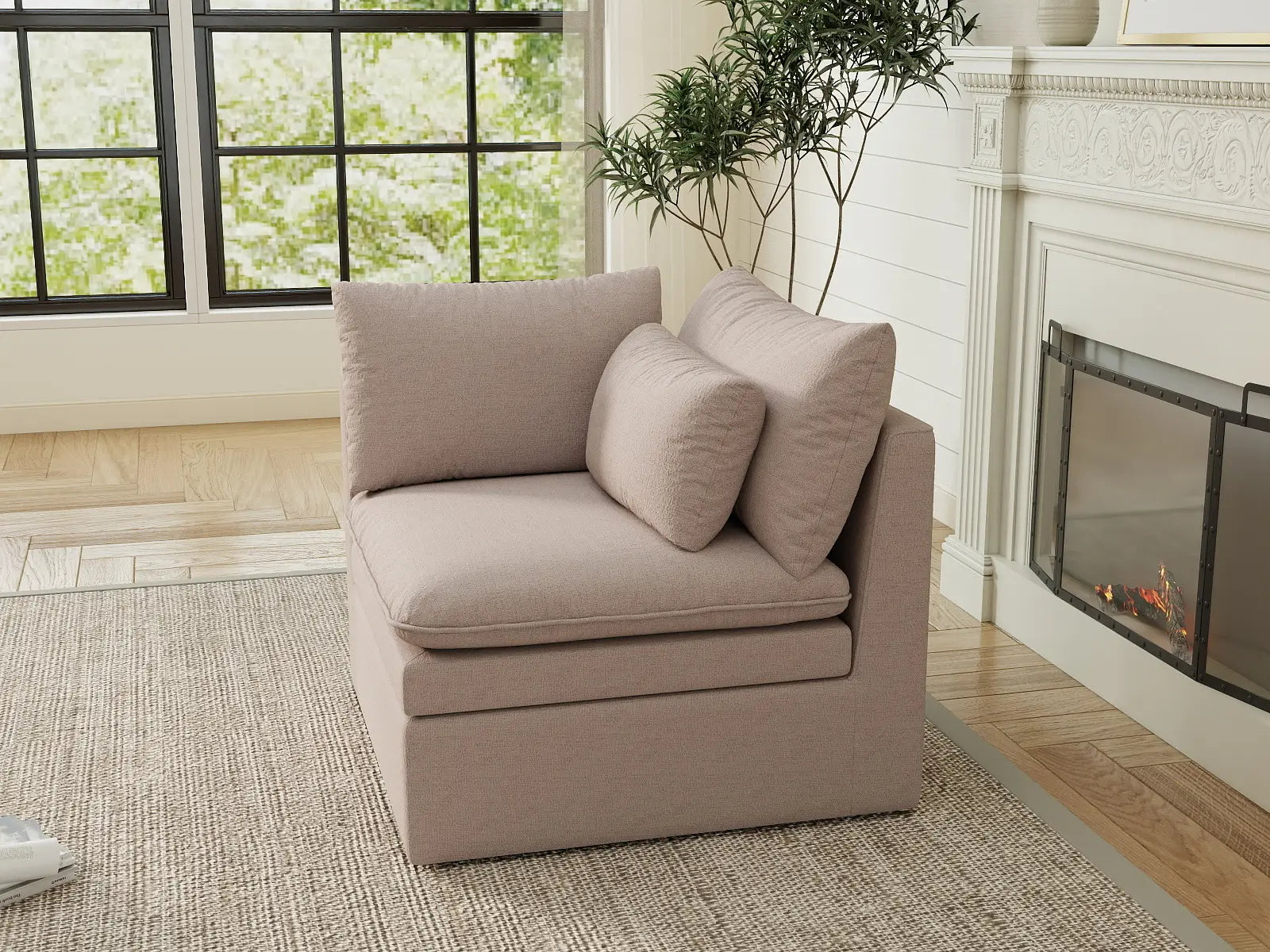 Sofá individual de 1 plaza Khaki Deluxe Cloud | 1 pieza, tela de poliéster con aspecto de lino, decorativo para sala de estar, fundas de cojín lavables