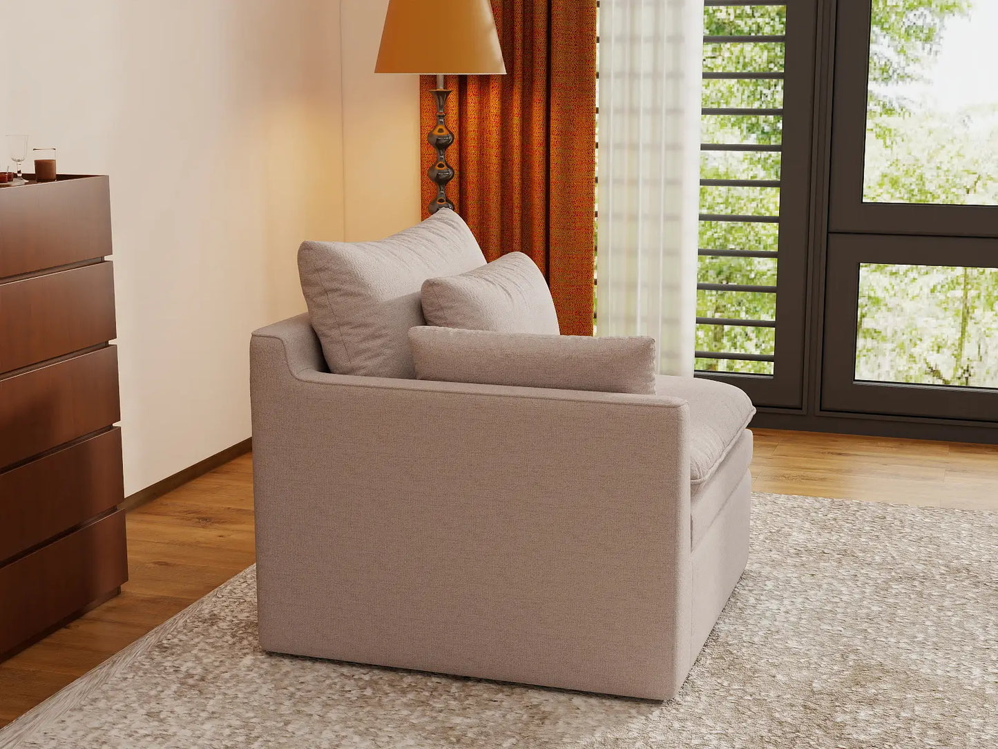 Sofá individual de una plaza Deluxe Cloud caqui | 1 pieza, tela de polialgodón con aspecto de lino, acento para sala de estar, fundas de cojín lavables