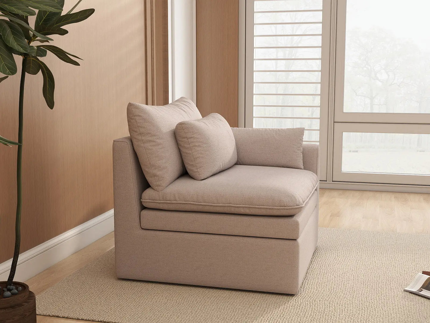 Sofá individual Deluxe Cloud de 1 plaza, color caqui | 1 pieza, tela de poliéster con aspecto de lino, acento para sala de estar, fundas de cojín lavables