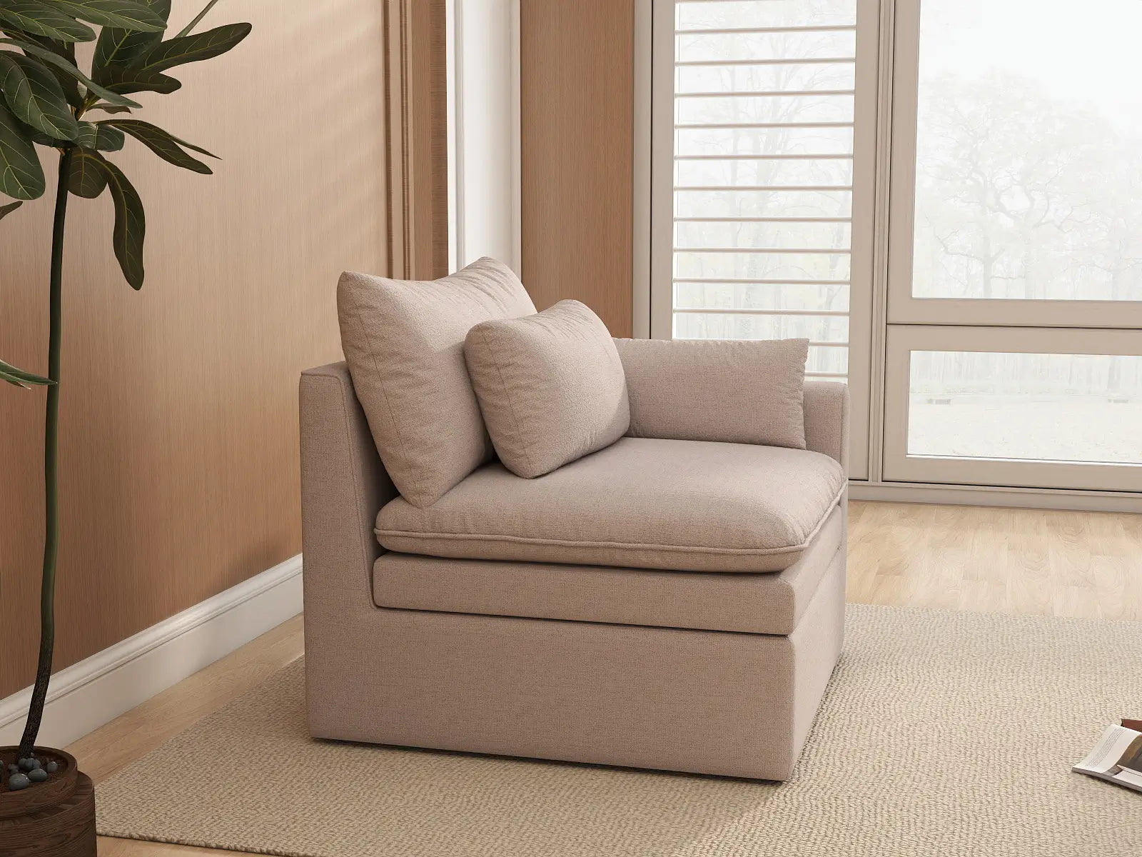 Sofá individual Deluxe Cloud de 1 plaza, color caqui | 1 pieza, tela de poliéster con aspecto de lino, acento para sala de estar, fundas de cojín lavables