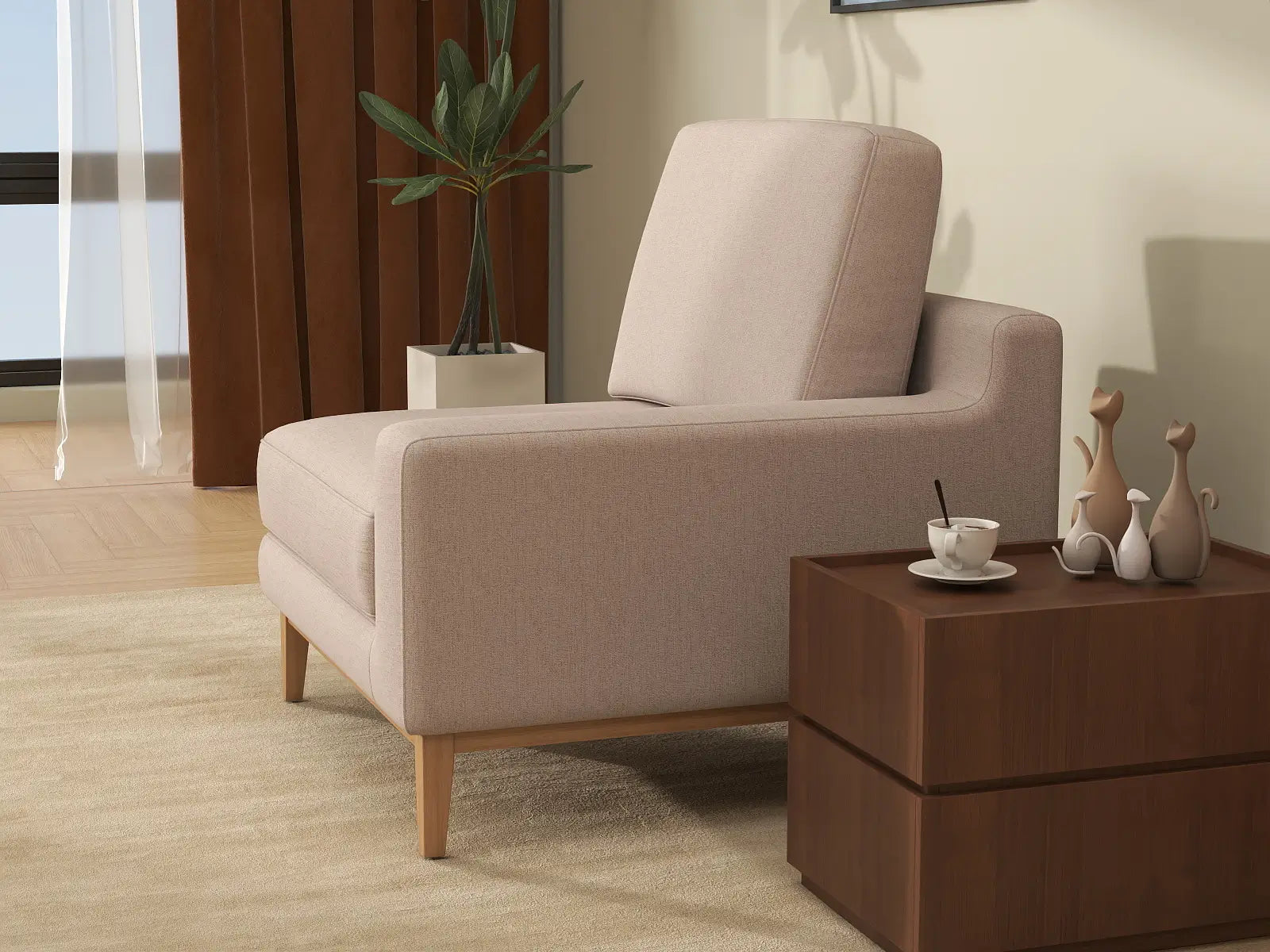 Deluxe Cloud 1-Seater Khaki Single Sofa | 1-Piece, Linen Look Poly Fabric, Living Room Accent, Washable Cushion Covers