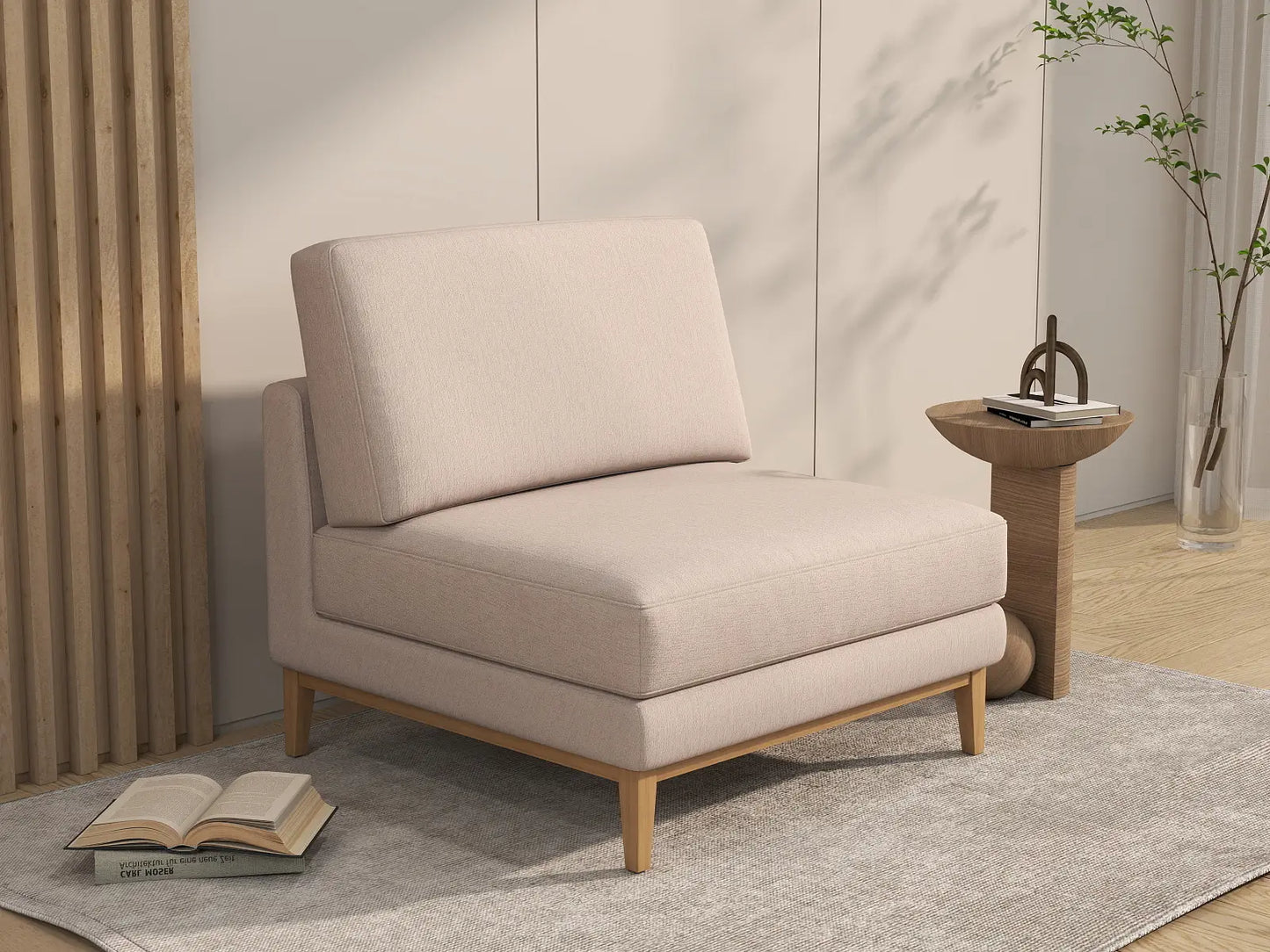 Deluxe Cloud 1-Seater Khaki Single Sofa | 1-Piece, Linen Look Poly Fabric, Living Room Accent, Washable Cushion Covers