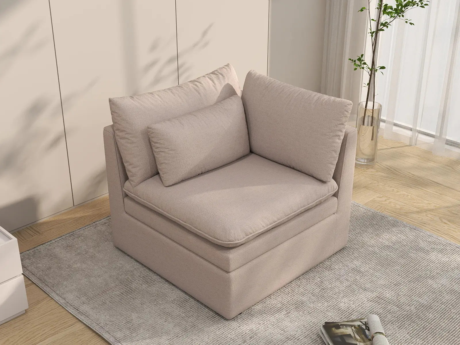 Sofá individual de 1 plaza Khaki Deluxe Cloud | 1 pieza, tela de poliéster con aspecto de lino, decorativo para sala de estar, fundas de cojín lavables