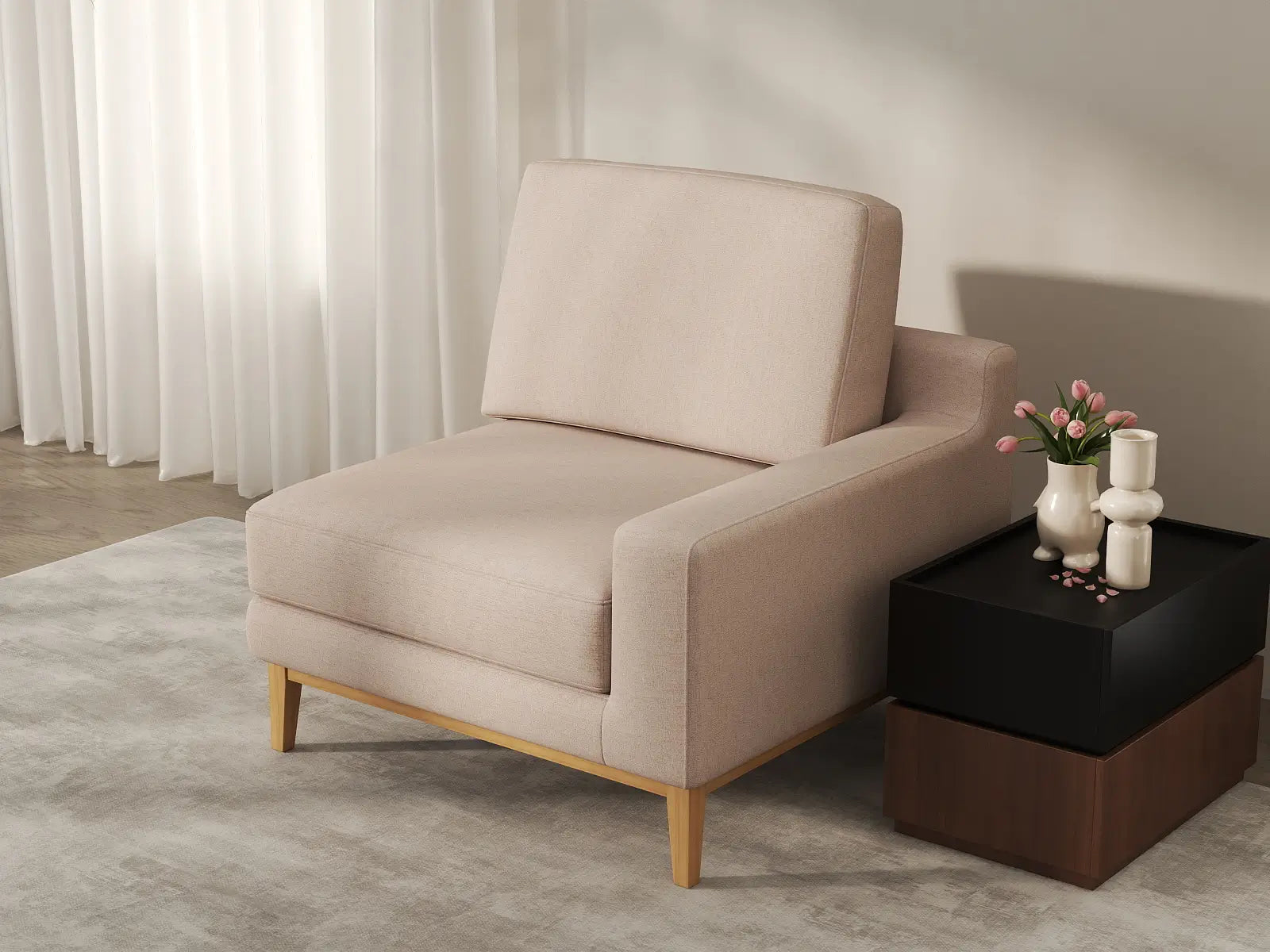 Deluxe Cloud 1-Seater Khaki Single Sofa | 1-Piece, Linen Look Poly Fabric, Living Room Accent, Washable Cushion Covers