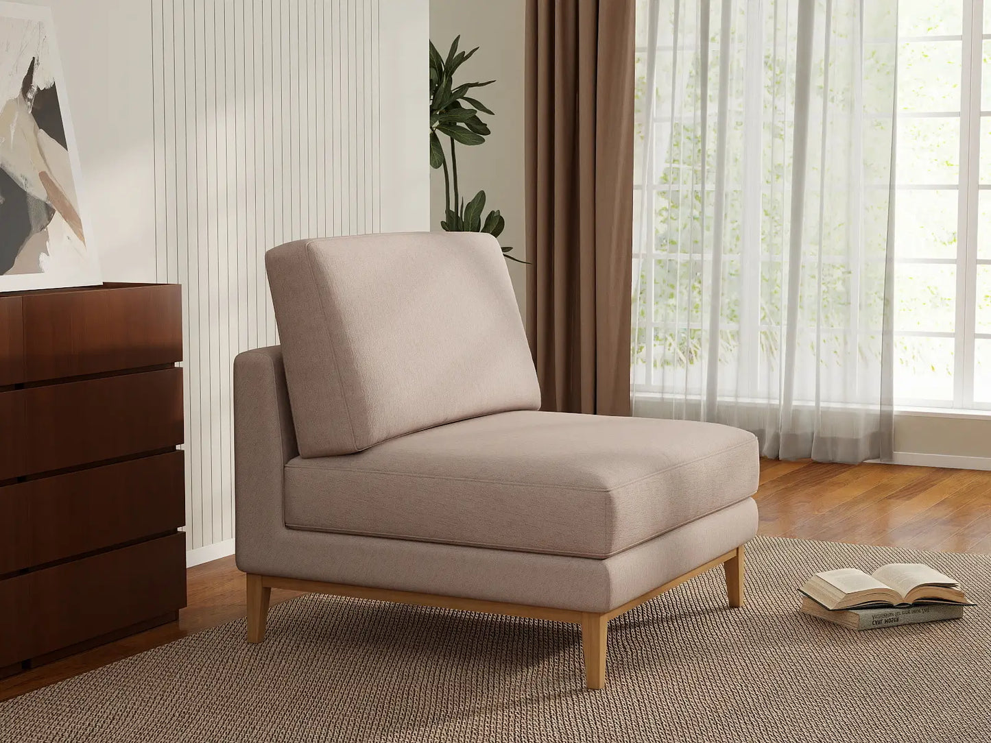 Deluxe Cloud 1-Seater Khaki Single Sofa | 1-Piece, Linen Look Poly Fabric, Living Room Accent, Washable Cushion Covers