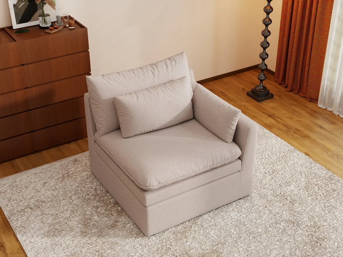 Sofá individual Deluxe Cloud de 1 plaza, color caqui | 1 pieza, tela de poliéster con aspecto de lino, acento para sala de estar, fundas de cojín lavables