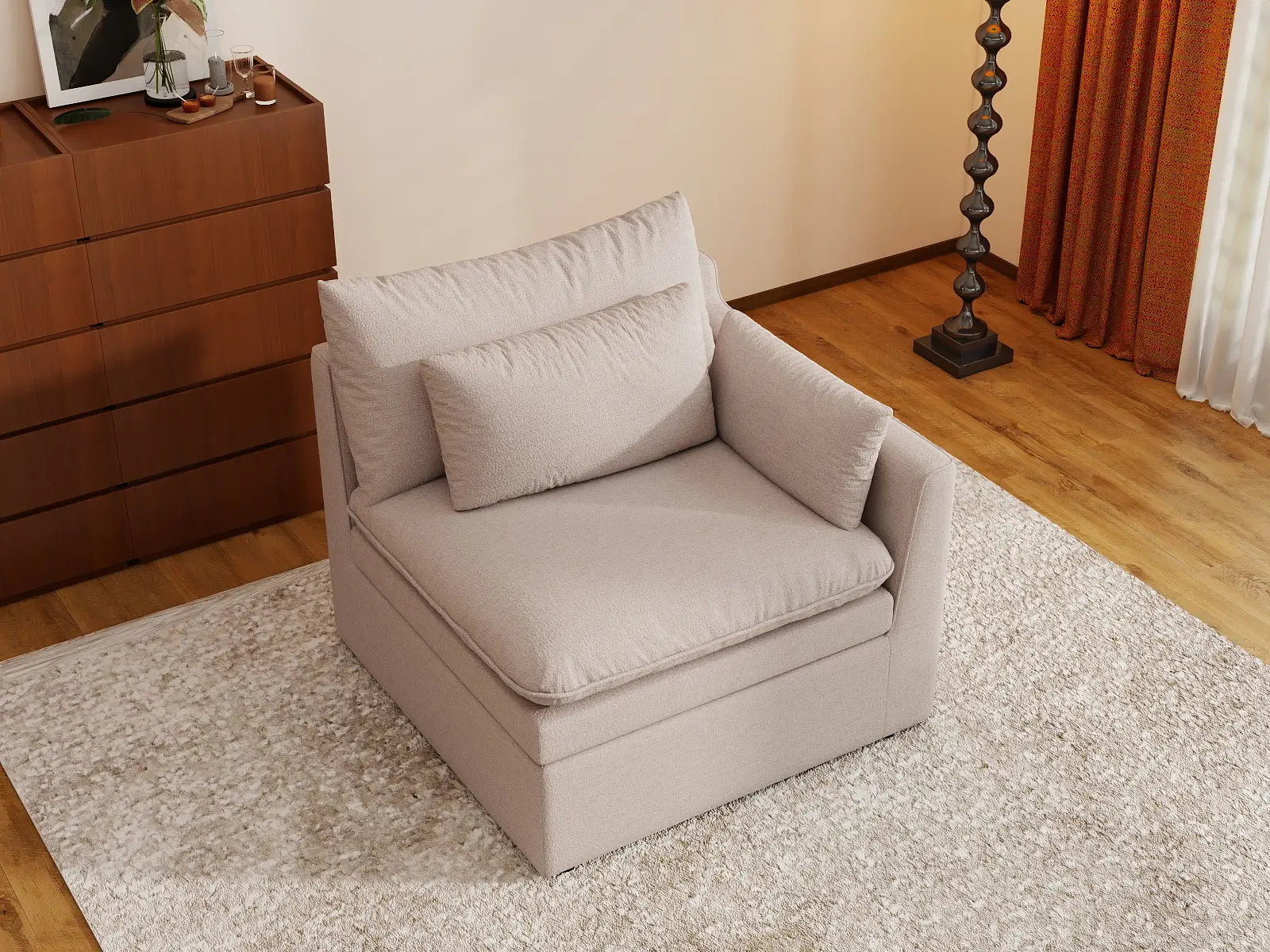 Sofá individual Deluxe Cloud de 1 plaza, color caqui | 1 pieza, tela de poliéster con aspecto de lino, acento para sala de estar, fundas de cojín lavables