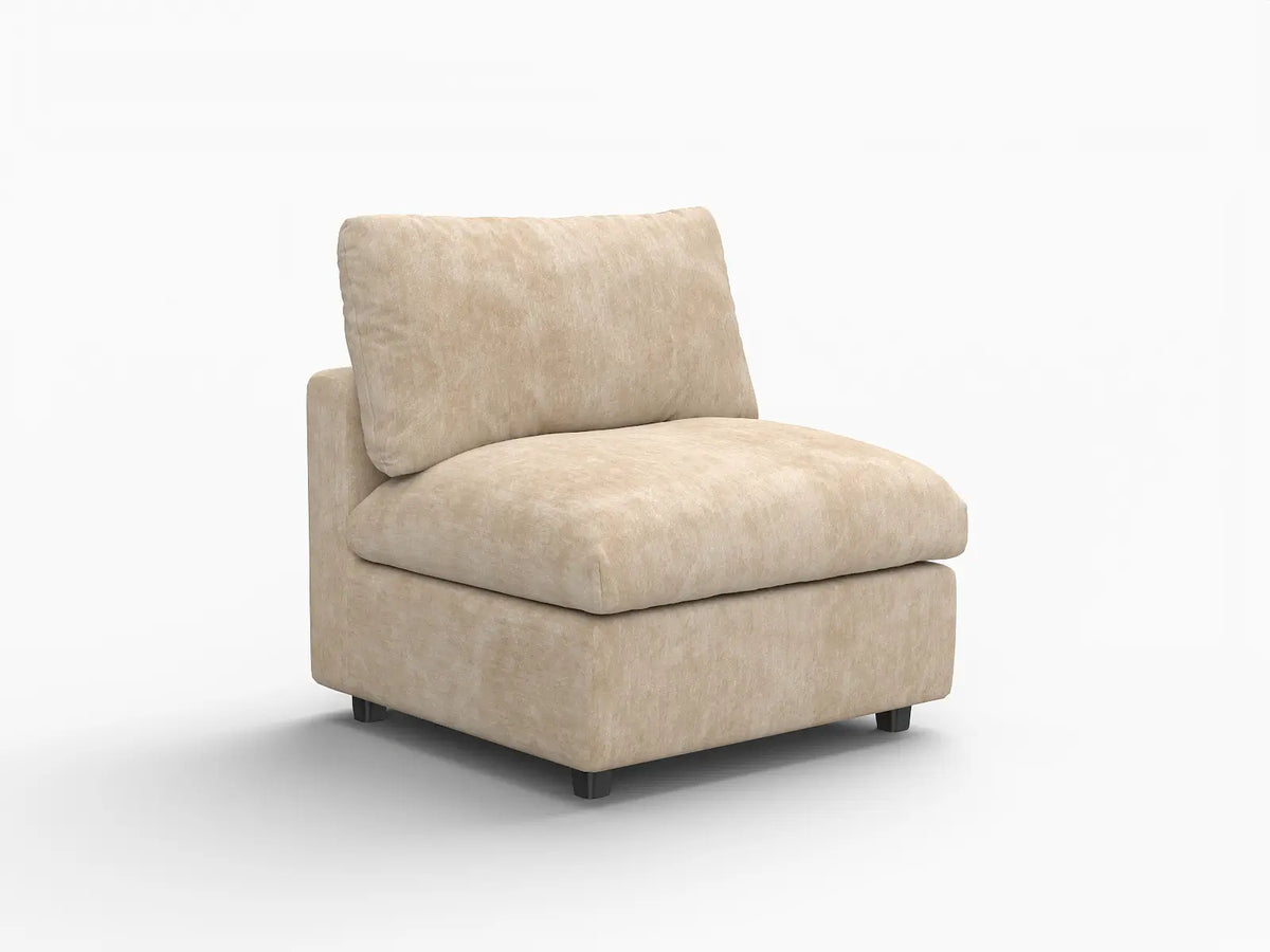 Deluxe Cloud 1-Seater Khaki Small Space Single Sofa | 1-Piece, Linen-Blend Chenille Fabric, Living Room Accent, Easy To Clean