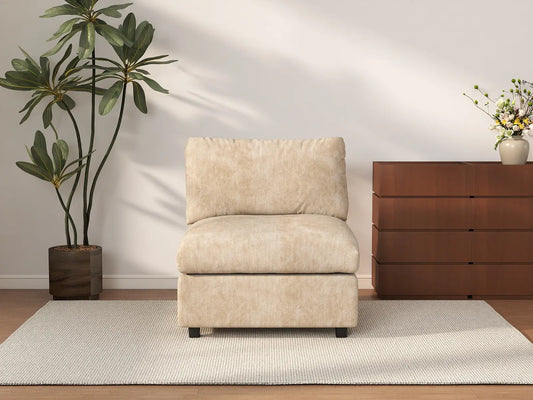 Deluxe Cloud 1-Seater Khaki Small Space Single Sofa | 1-Piece, Linen-Blend Chenille Fabric, Living Room Accent, Easy To Clean