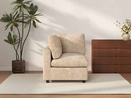 Deluxe Cloud 1-Seater Khaki Small Space Single Sofa | 1-Piece, Linen-Blend Chenille Fabric, Living Room Accent, Easy To Clean