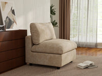 Deluxe Cloud 1-Seater Khaki Small Space Single Sofa | 1-Piece, Linen-Blend Chenille Fabric, Living Room Accent, Easy To Clean