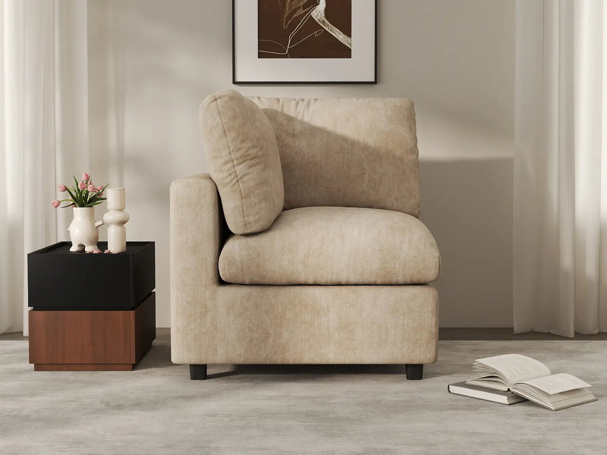 Deluxe Cloud 1-Seater Khaki Small Space Single Sofa | 1-Piece, Linen-Blend Chenille Fabric, Living Room Accent, Easy To Clean