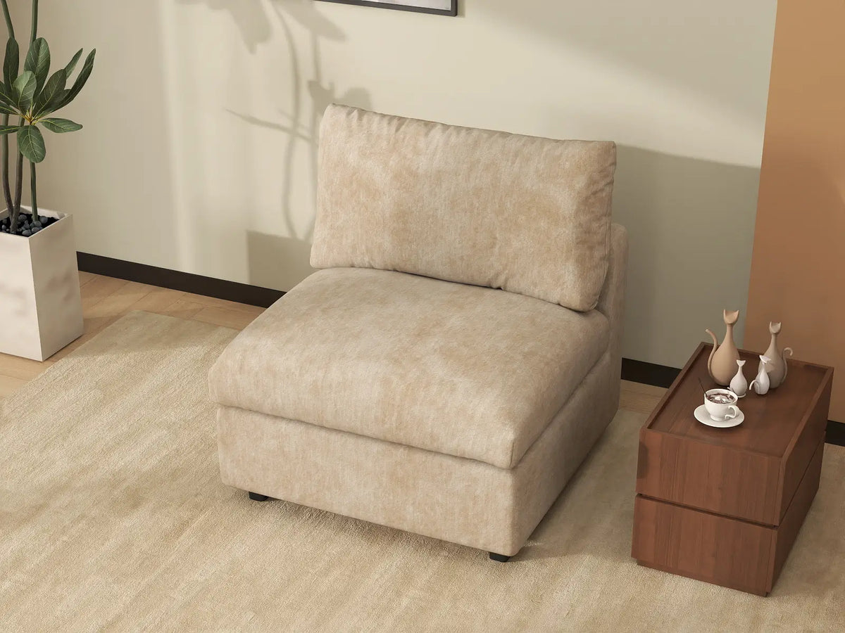 Deluxe Cloud 1-Seater Khaki Small Space Single Sofa | 1-Piece, Linen-Blend Chenille Fabric, Living Room Accent, Easy To Clean