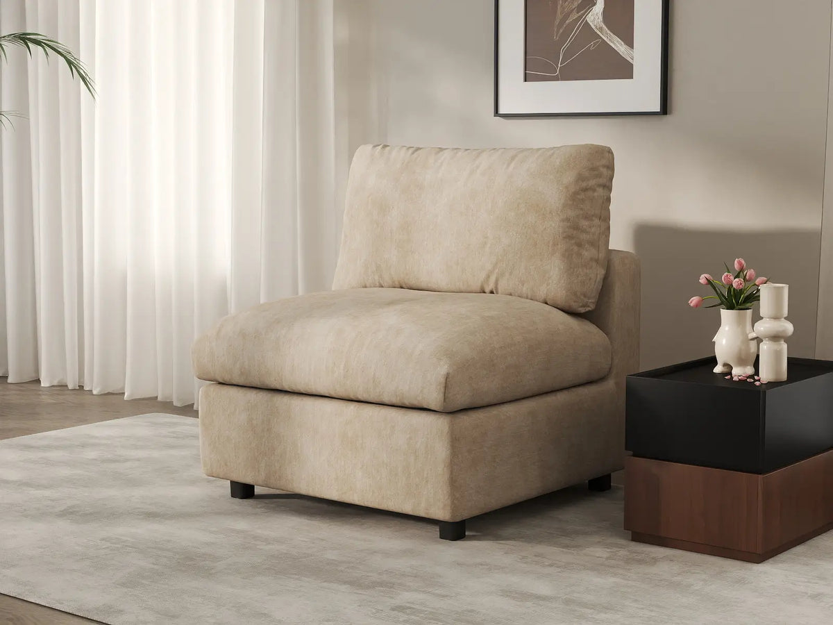 Deluxe Cloud 1-Seater Khaki Small Space Single Sofa | 1-Piece, Linen-Blend Chenille Fabric, Living Room Accent, Easy To Clean