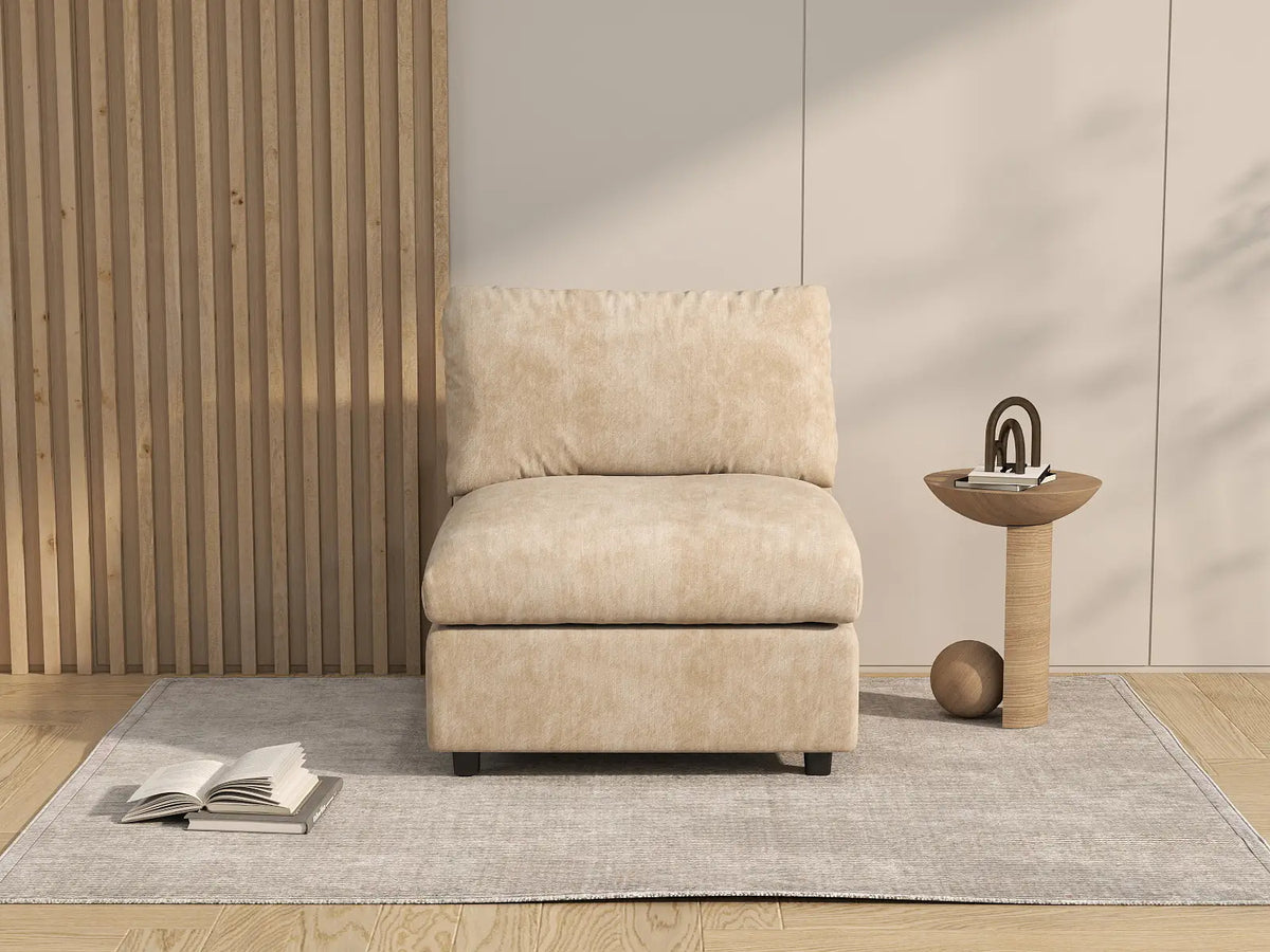 Deluxe Cloud 1-Seater Khaki Small Space Single Sofa | 1-Piece, Linen-Blend Chenille Fabric, Living Room Accent, Easy To Clean