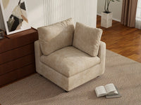 Deluxe Cloud 1-Seater Khaki Small Space Single Sofa | 1-Piece, Linen-Blend Chenille Fabric, Living Room Accent, Easy To Clean