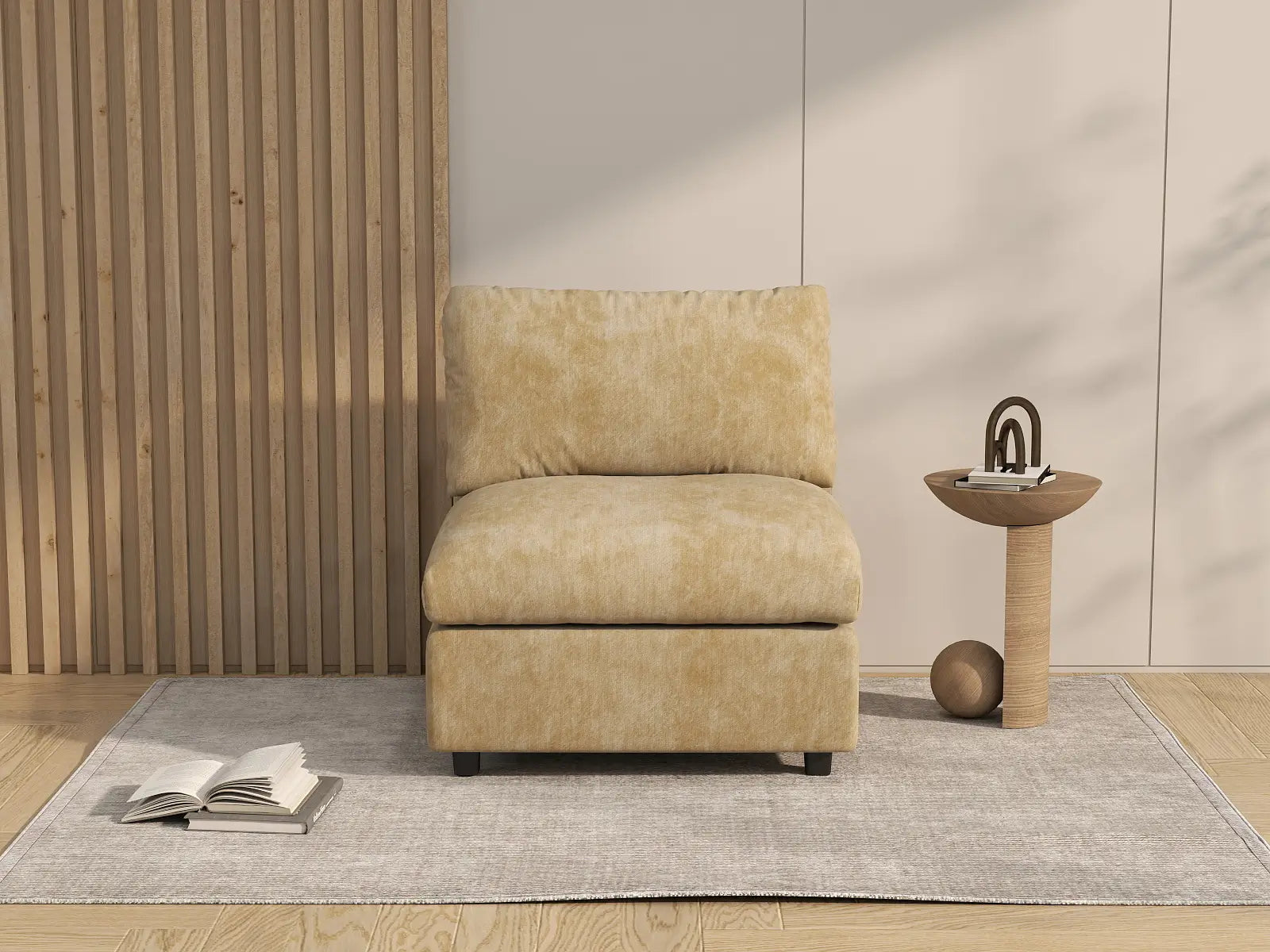 Sofá Individual de 1 Plaza Deluxe Cloud Caqui para Espacios Pequeños | 1 Pieza, Tejido de Chenilla con Mezcla de Lino, Decoración para Salón, Fácil de Limpiar