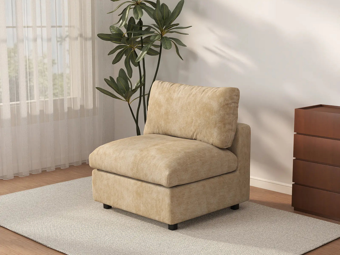 Sofá Individual de 1 Plaza Deluxe Cloud Caqui para Espacios Pequeños | 1 Pieza, Tejido de Chenilla con Mezcla de Lino, Decoración para Salón, Fácil de Limpiar