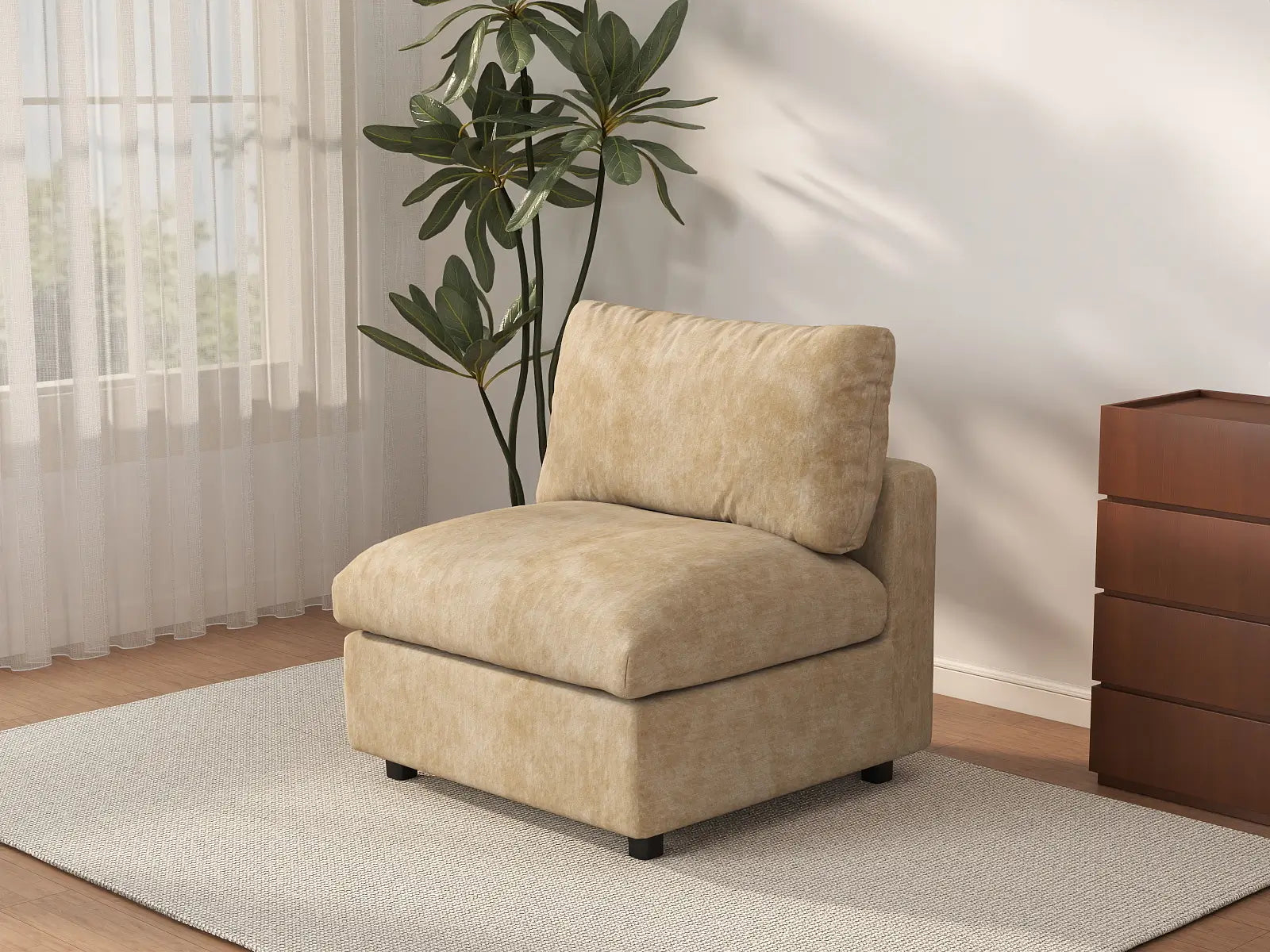 Sofá Individual de 1 Plaza Deluxe Cloud Caqui para Espacios Pequeños | 1 Pieza, Tejido de Chenilla con Mezcla de Lino, Decoración para Salón, Fácil de Limpiar