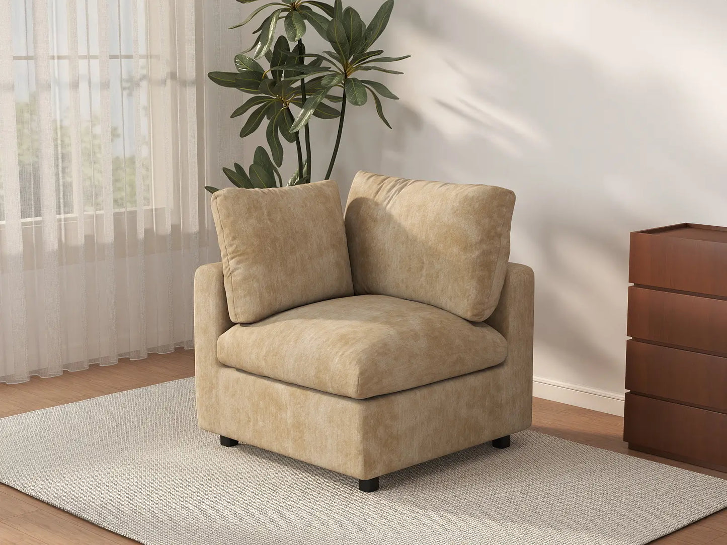 Sofá individual de 1 plaza Deluxe Cloud color caqui para espacios pequeños | 1 pieza, tela de chenilla de mezcla de lino, decorativo para sala de estar, fácil de limpiar