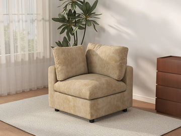 Deluxe Cloud 1-Seater Khaki Small Space Single Sofa | 1-Piece, Linen-Blend Chenille Fabric, Living Room Accent, Easy To Clean