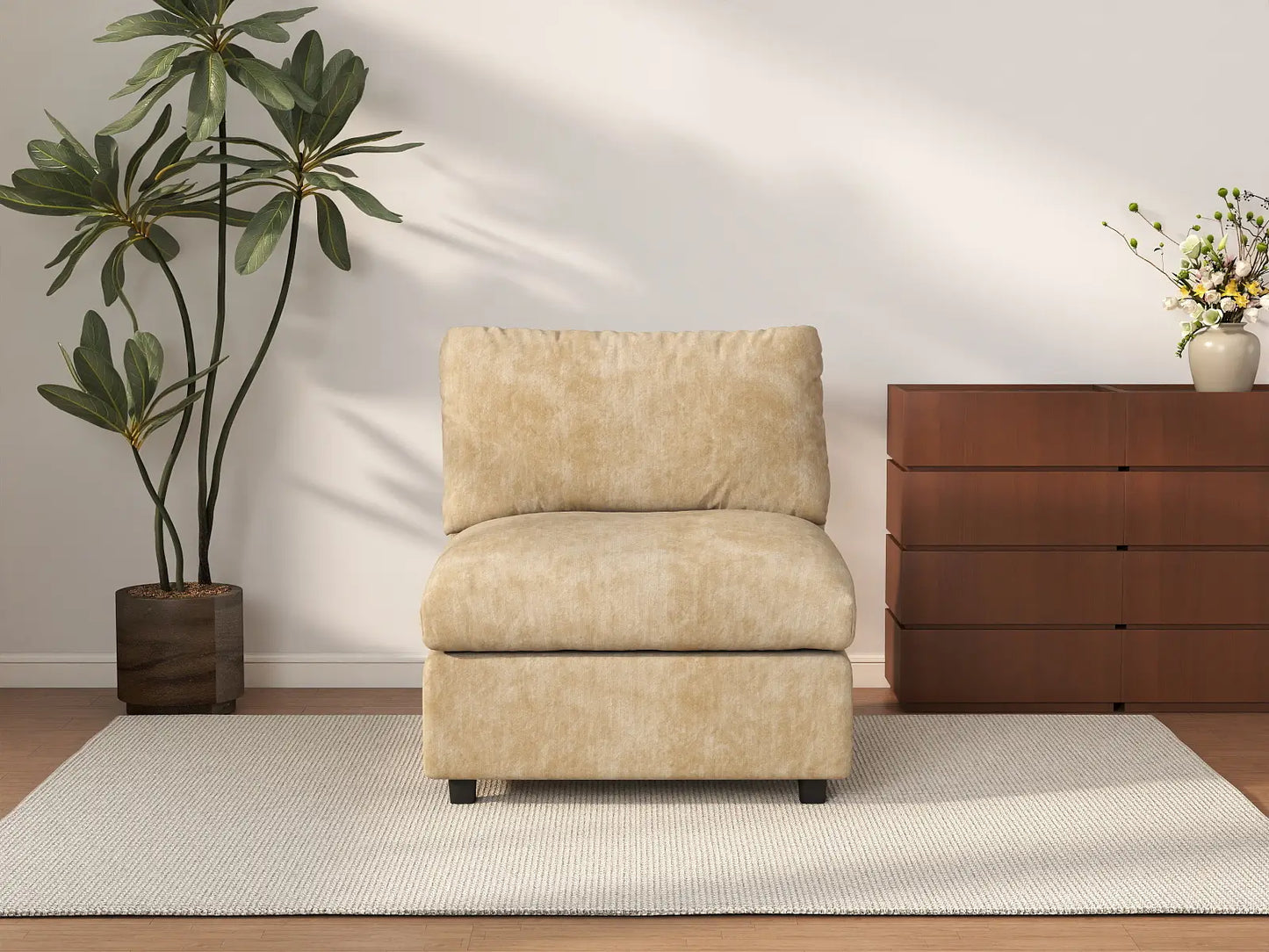 Sofá Individual de 1 Plaza Deluxe Cloud Caqui para Espacios Pequeños | 1 Pieza, Tejido de Chenilla con Mezcla de Lino, Decoración para Salón, Fácil de Limpiar