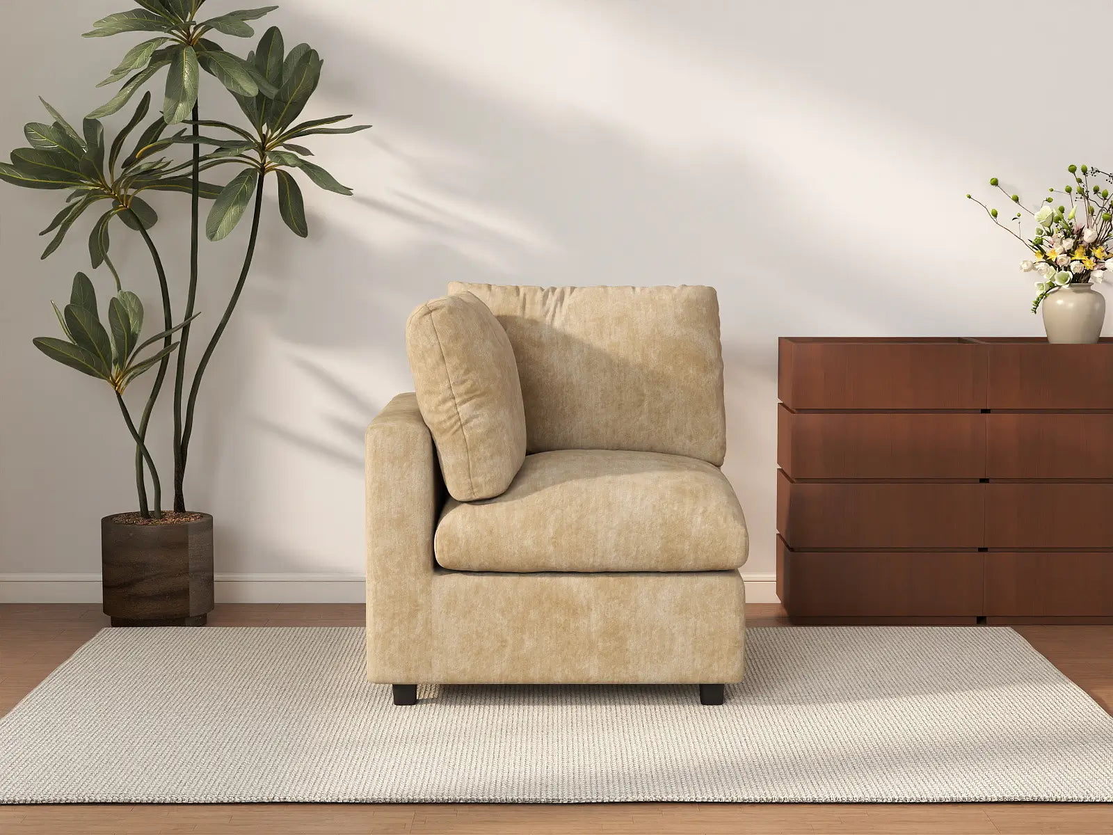 Sofá individual de 1 plaza Deluxe Cloud color caqui para espacios pequeños | 1 pieza, tela de chenilla de mezcla de lino, decorativo para sala de estar, fácil de limpiar