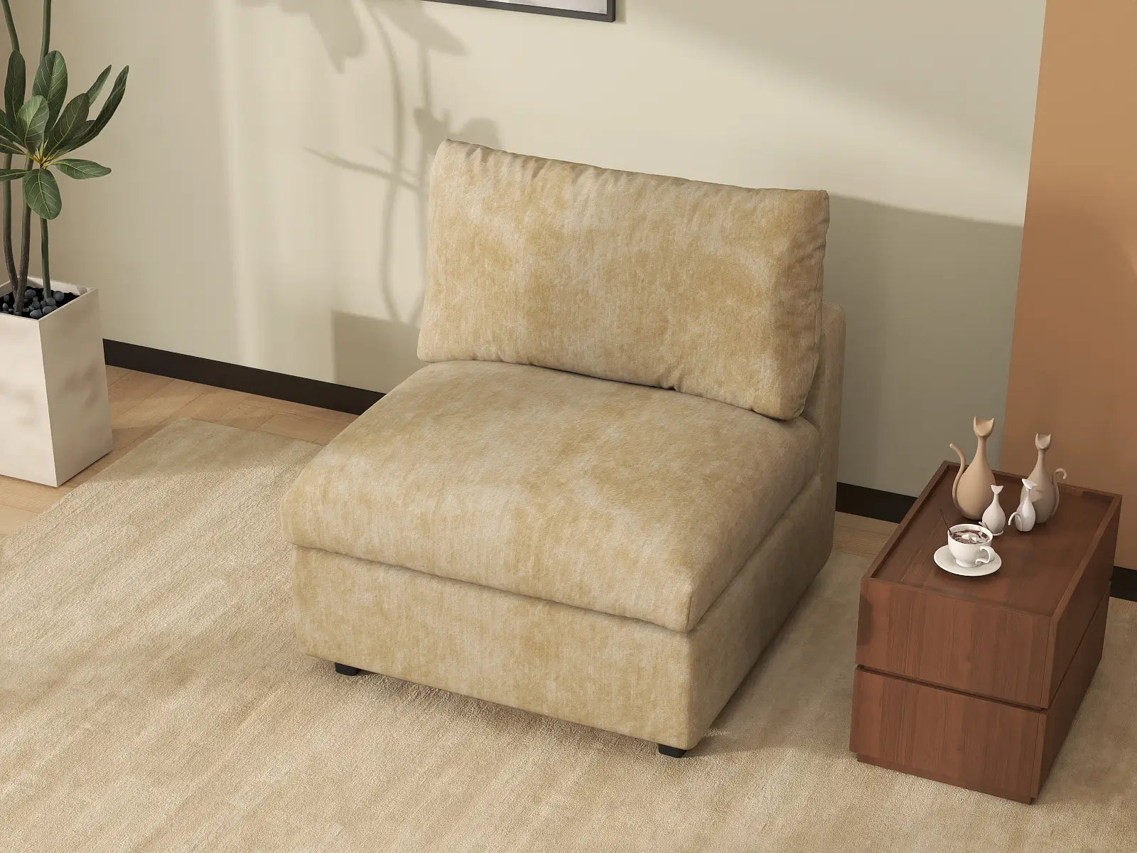 Sofá Individual de 1 Plaza Deluxe Cloud Caqui para Espacios Pequeños | 1 Pieza, Tejido de Chenilla con Mezcla de Lino, Decoración para Salón, Fácil de Limpiar