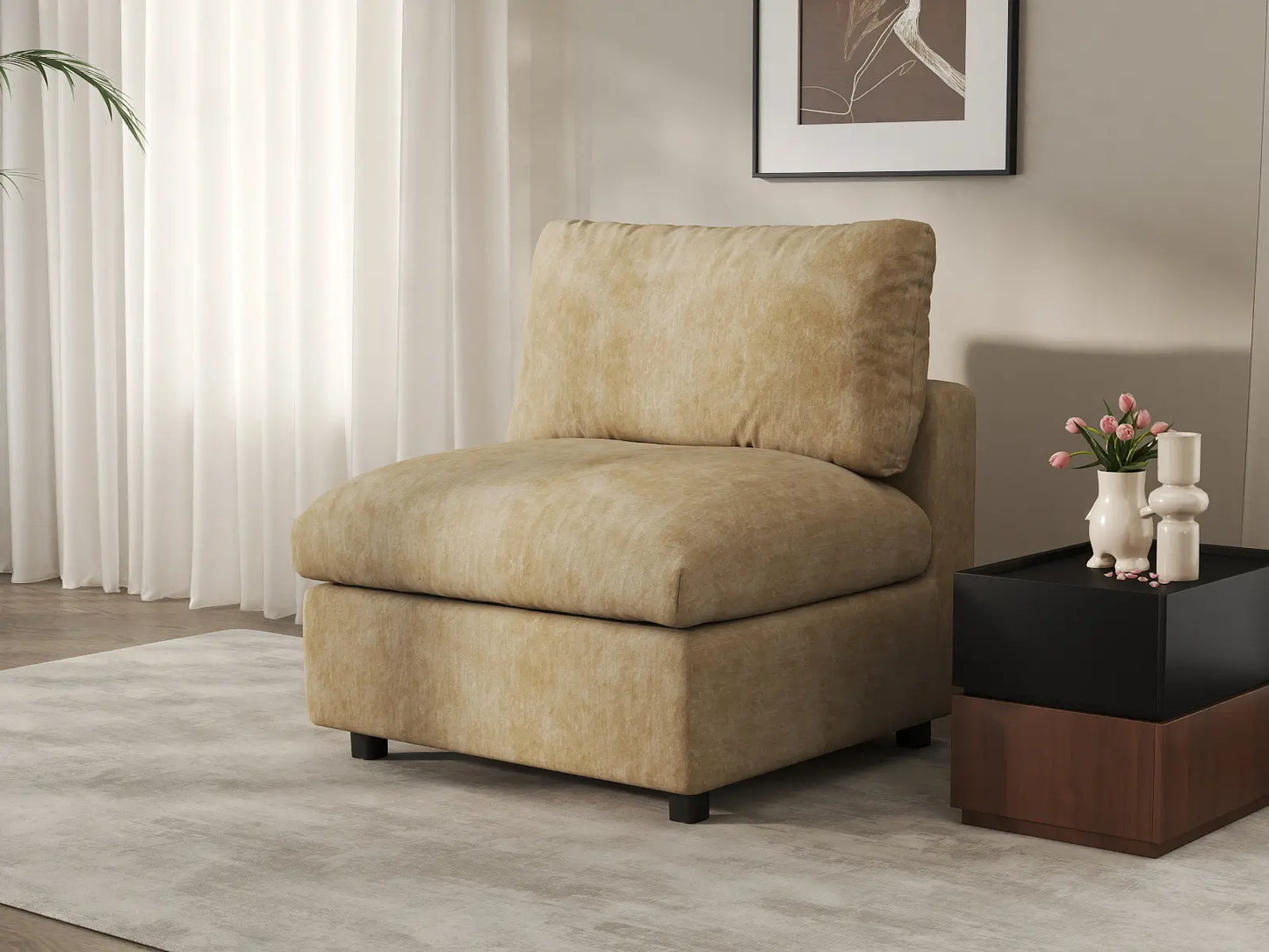 Sofá Individual de 1 Plaza Deluxe Cloud Caqui para Espacios Pequeños | 1 Pieza, Tejido de Chenilla con Mezcla de Lino, Decoración para Salón, Fácil de Limpiar