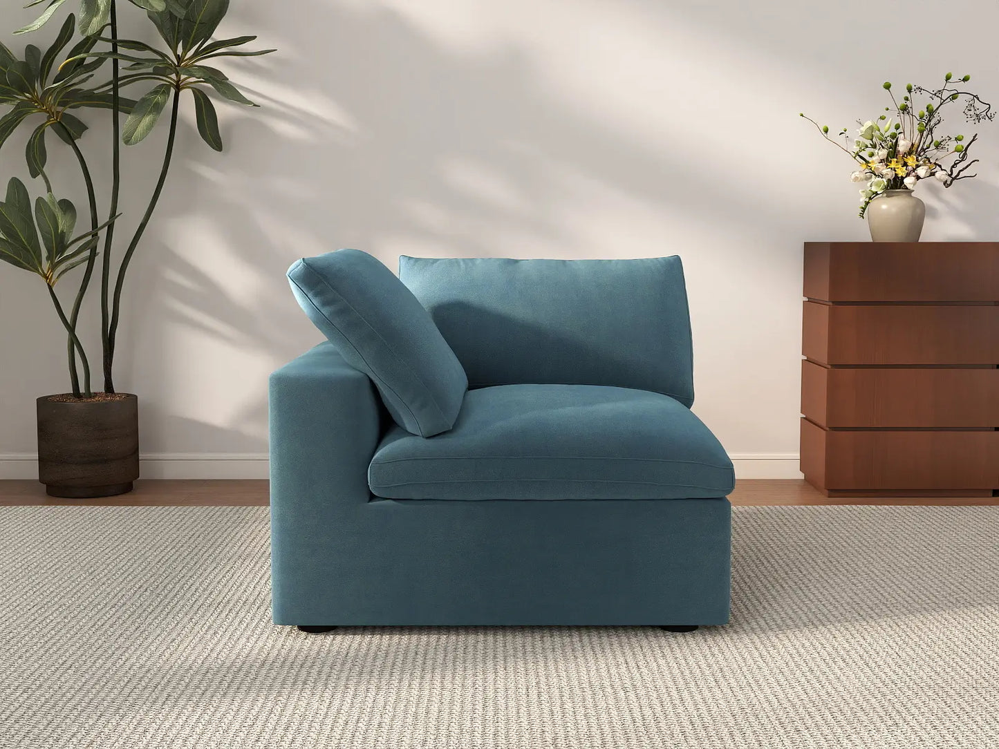 Deluxe Cloud 1-Seater Light Blue Single Sofa | 1-Piece, Velvet Fabric, Living Room Accent, Washable Cushion Covers