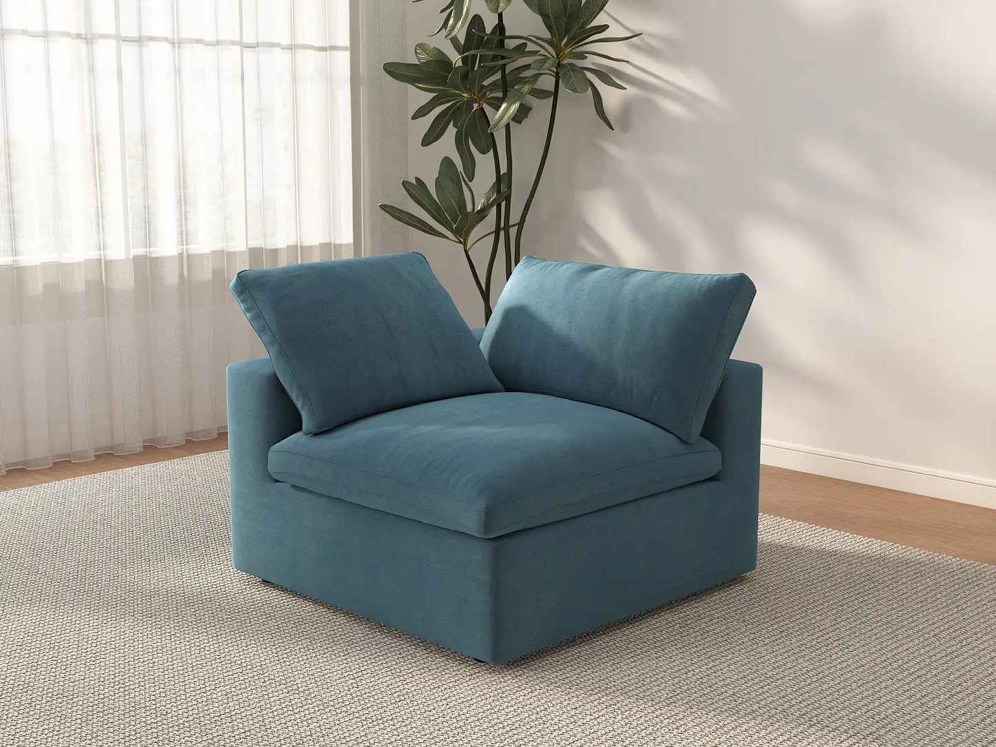Deluxe Cloud 1-Seater Light Blue Single Sofa | 1-Piece, Velvet Fabric, Living Room Accent, Washable Cushion Covers