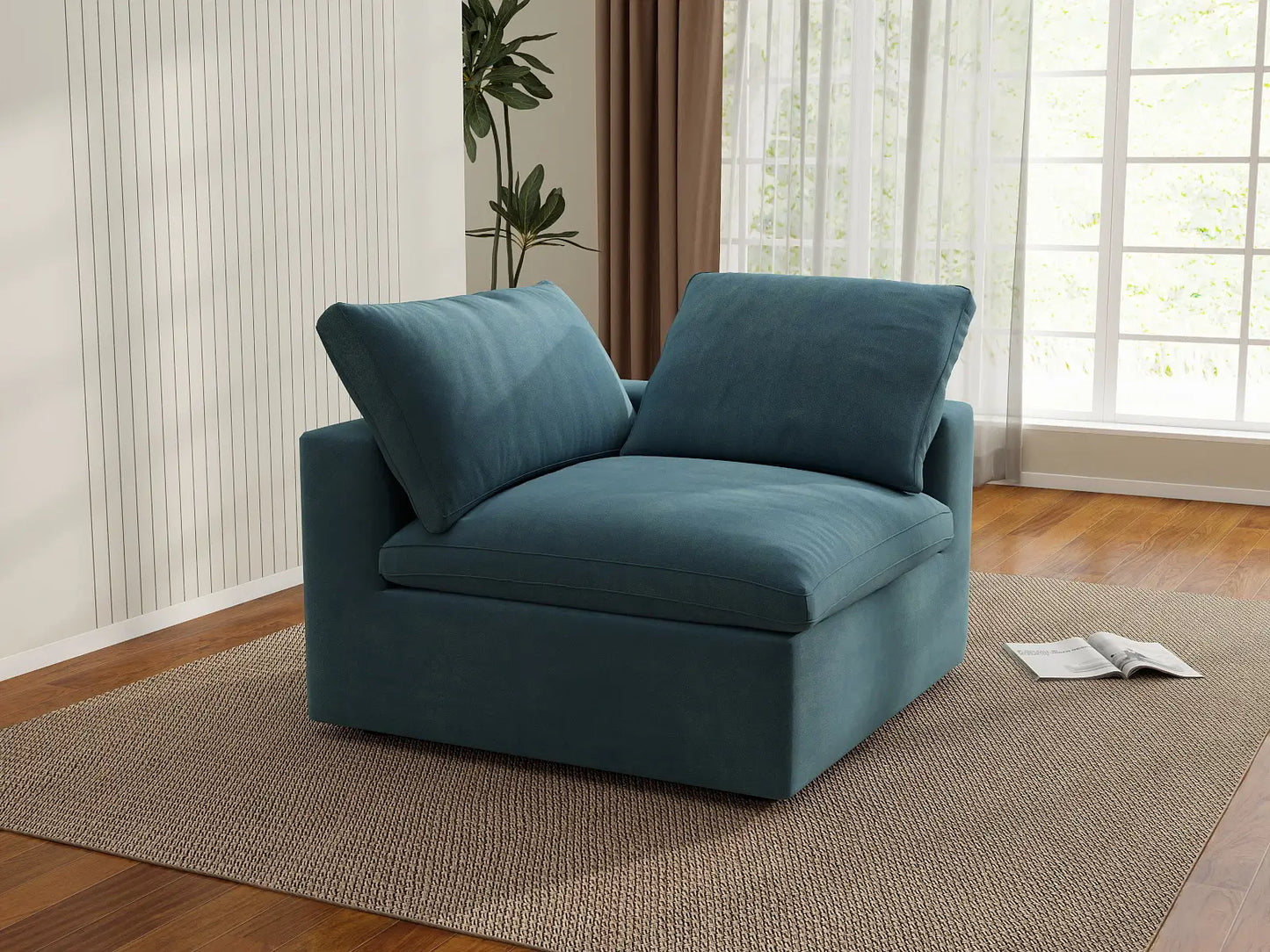 Deluxe Cloud 1-Seater Light Blue Single Sofa | 1-Piece, Velvet Fabric, Living Room Accent, Washable Cushion Covers