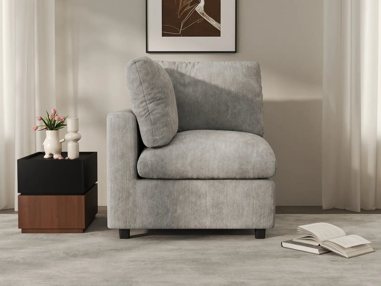 Sofá individual de 1 plaza Deluxe Cloud gris claro | 1 pieza, tela chenilla de mezcla de lino, acento para sala de estar, fundas de cojín lavables