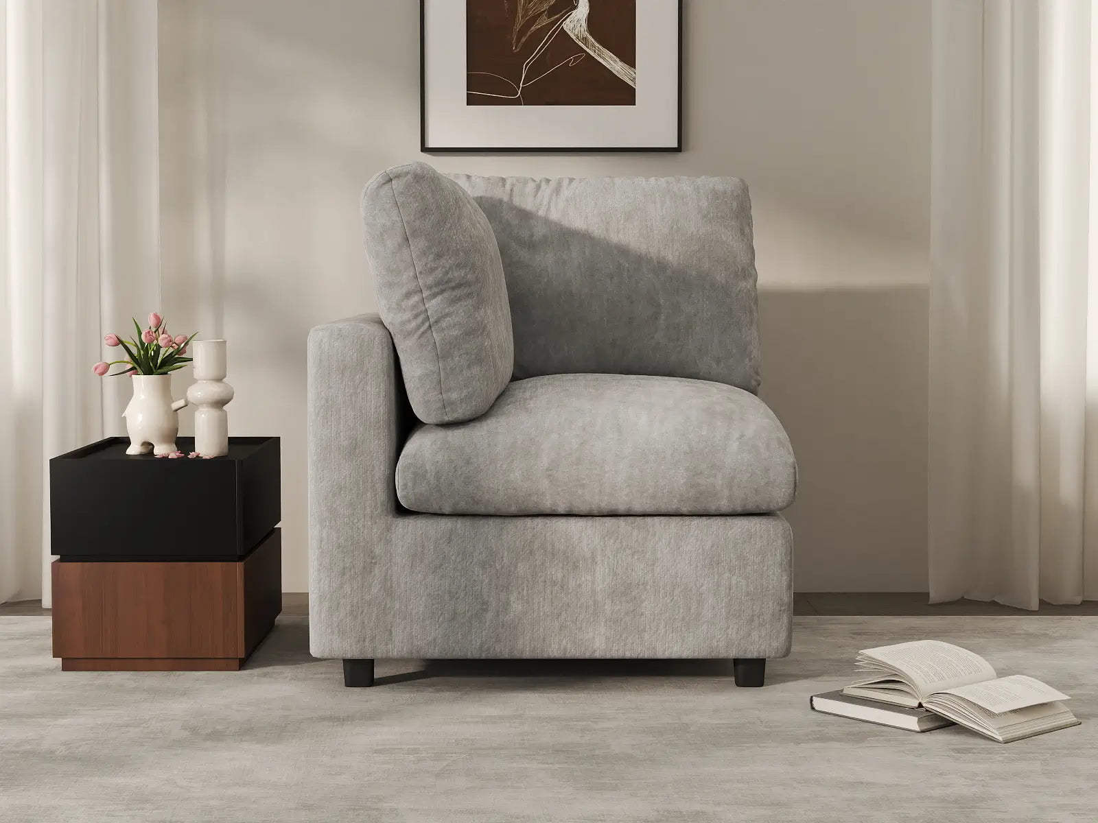 Sofá individual de 1 plaza Deluxe Cloud gris claro | 1 pieza, tela chenilla de mezcla de lino, acento para sala de estar, fundas de cojín lavables