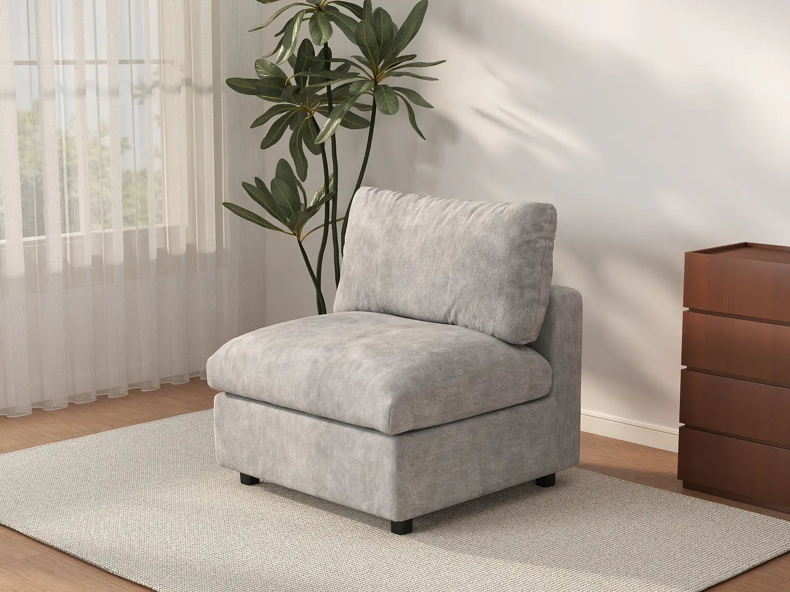 Sofá individual de 1 plaza Deluxe Cloud gris claro | 1 pieza, tela chenilla mezcla de lino, decorativo para sala de estar, fundas de cojín lavables